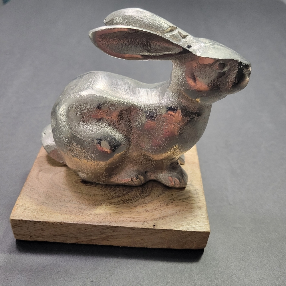 Silver Easter Bunny Rabbit Ears Back Sitting Rabbit, 4" - Picture 3 of 10